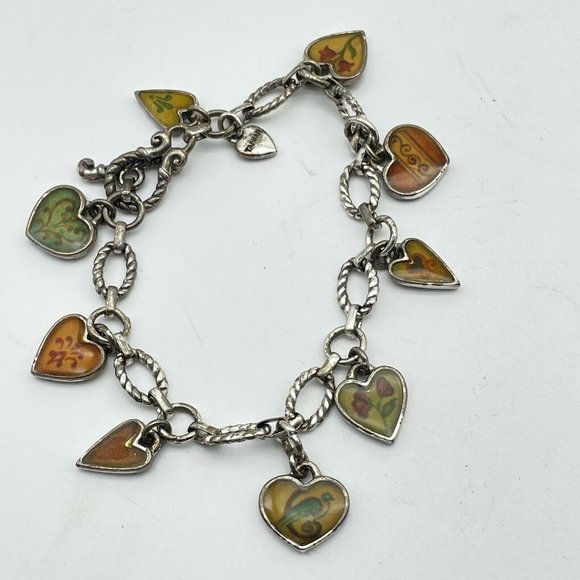 Jewelry - Enameled Heart Inspirational Charm Bracelet Silver Tone Toggle Closure